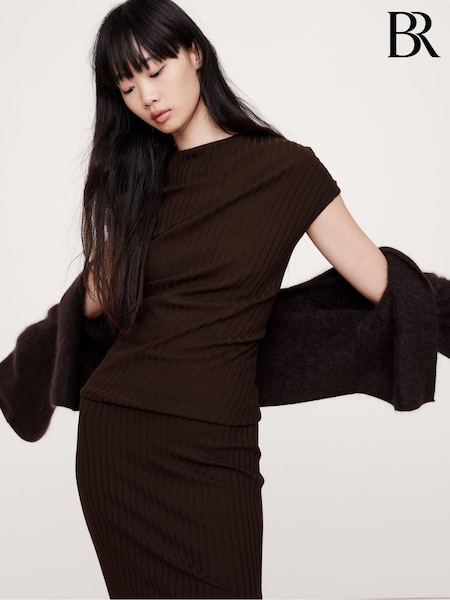 Banana Republic Brown Wide Ribbed Draped Top (AV8638) | €31