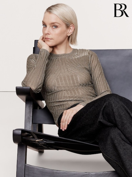 Banana Republic Brown Metallic Ribbed Long Sleeve Top (AV8641) | €77