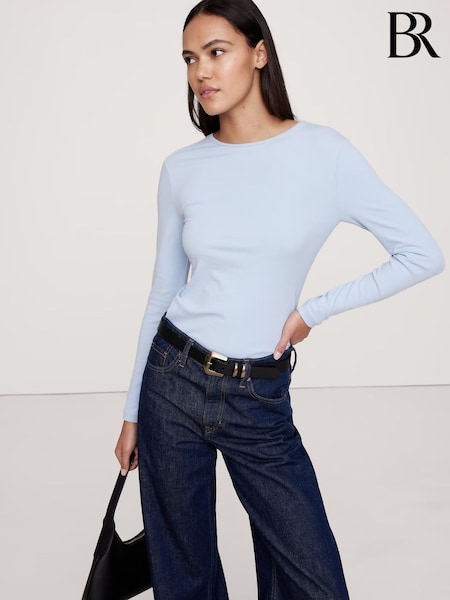 Синий - Banana Republic Refined Crew Neck Long Sleeve Top (AV8644) | €46
