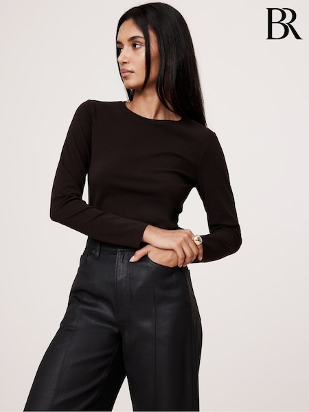 Banana Republic Brown Refined Crew Neck Long Sleeve T-Shirt (AV8649) | €27