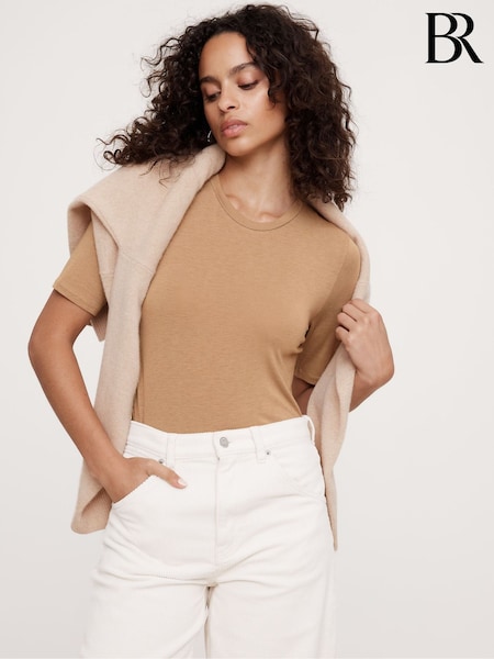 Banana Republic Brown Luxe Wool-Blend Elbow-Sleeve Top (AV8650) | €64