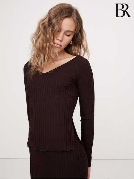 Banana Republic Brown Wide Ribbed V-Neck Top (AV8663) | €27