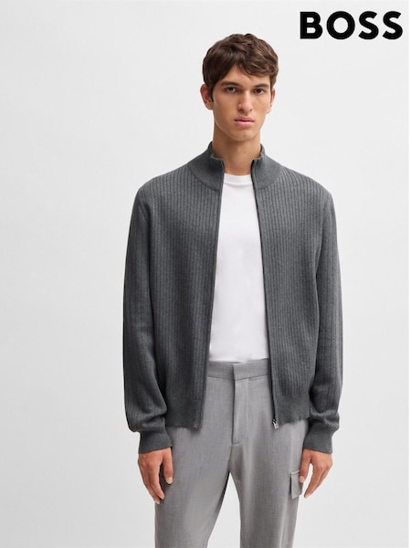 BOSS Grey Knitted Pinstripes Zip-Up 100% Cotton Cardigan (AV8712) | R$ 1,965