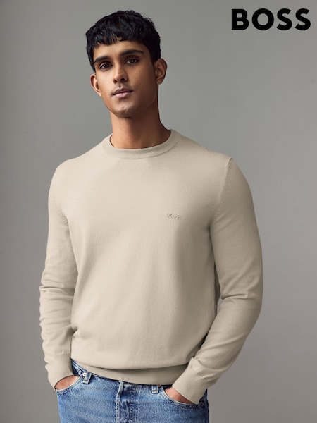 Natural - BOSS Pacas Embroidered Logo 100% Cotton Jumper (AV8727) | 576 LEI
