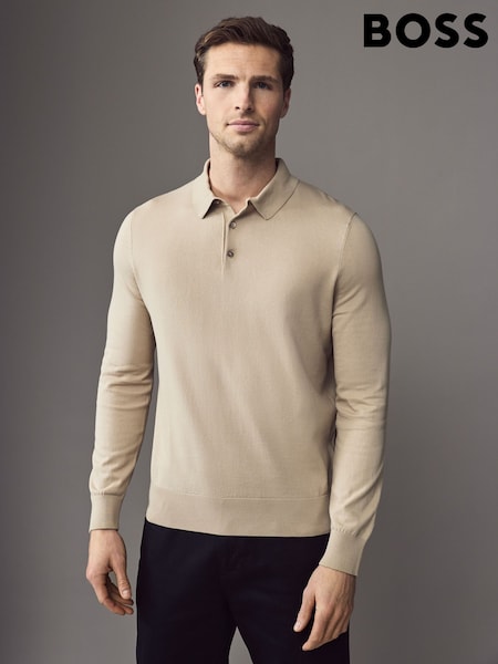BOSS Natural Regular-Fit Knit Polo 100% Cotton Sweater In Jersey (AV8728) | R$ 1,570