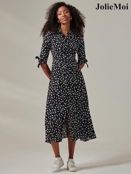 Jolie Moi Black Nora Print Viscose Maxi Shirt Dress (AV8737) | ₪327