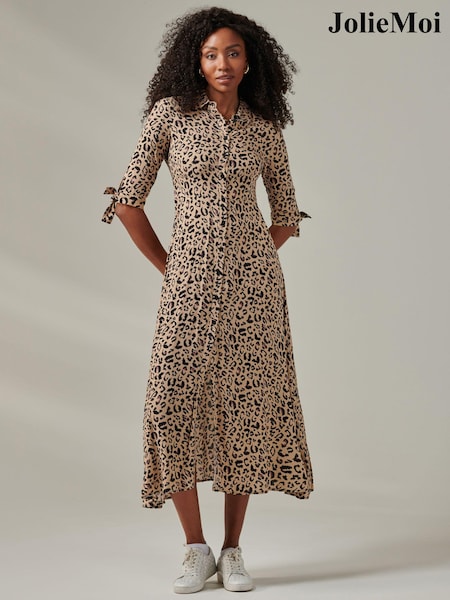 Jolie Moi Natural Nora Print Viscose Maxi Shirt Dress (AV8739) | ₪327