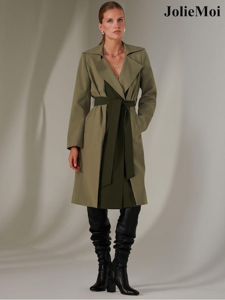 Jolie Moi Green Belted Lonline Trench Coat (AV8743) | €56