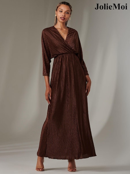 Jolie Moi Brown Ruffle Hem Chiffon Midi Dress (AV8746) | 337 QAR