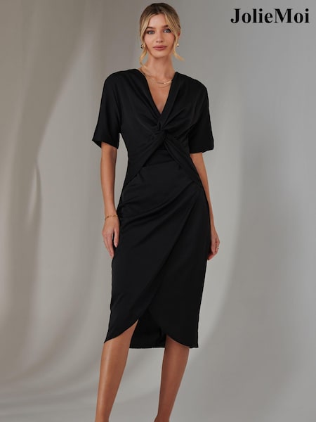 Jolie Moi Black Front Knot Bodycon Dress (AV8749) | 136 QAR
