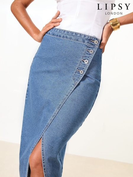 Srednje sprane modre - Lipsy Asymmetrical Denim Midi Skirt (AV8759) | € 59