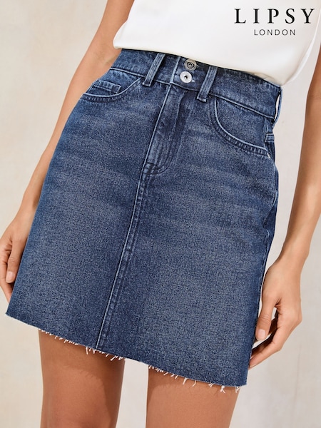 Prespălaţi albastru închis - Lipsy Denim Double Button Waistband Mini Skirt (AV8763) | 268 LEI