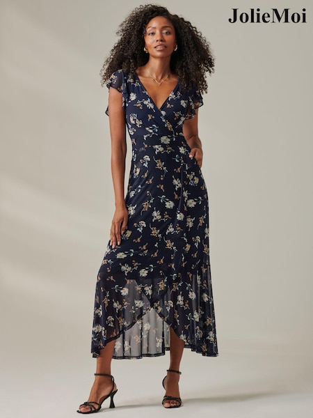 Jolie Moi Blue Heleyna Ruffle Hem Mesh Maxi Dress (AV8773) | € 66