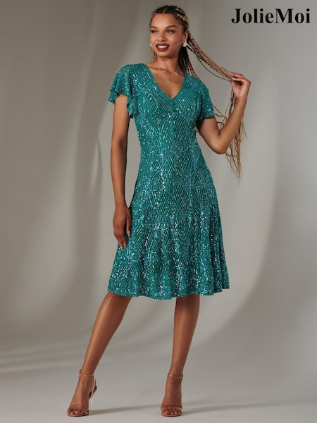 Jolie Moi V-neck Fit And Flare Sequin Dress (AV8774) | €66