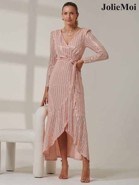 Jolie Moi Pink Embellished Wrap Maxi Dress (AV8782) | 190 QAR