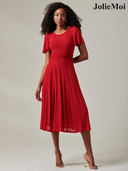 Punainen - Jolie Moi Ayla Plain Mesh Maxi Dress (AV8784) | €124