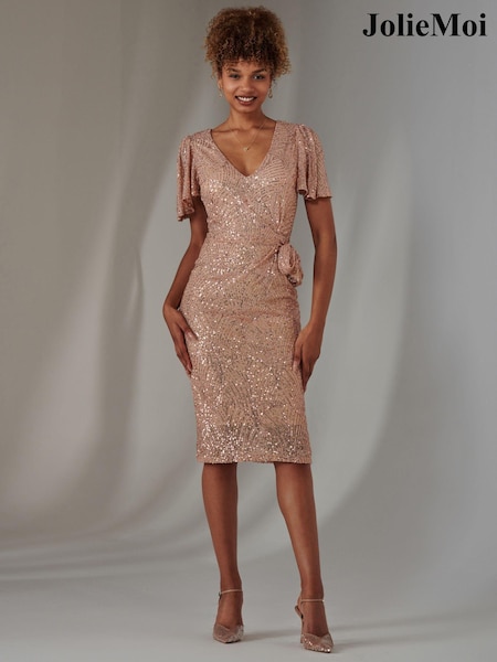 Jolie Moi Angel Sleeves V-neck Sequin Dress (AV8787) | €66