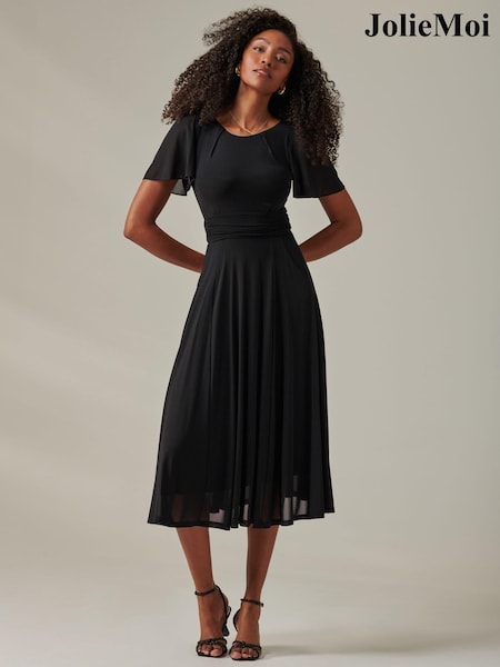 Jolie Moi Black Ayla Plain Mesh Maxi Dress (AV8794) | €104