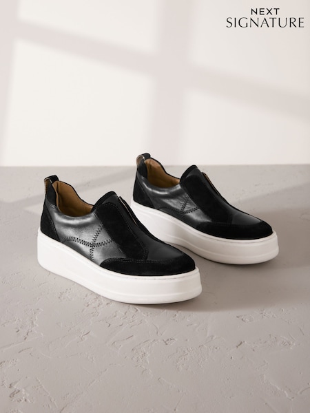 Black Slip On Signature Forever Comfort® Leather Chunky Wedge Platform Trainers (AV8800) | €57