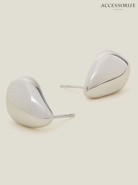 Accessorize Silver Tone Platinum-Coated Stainless Steel Chunky Teardrop Earrings (AV8831) | 69 QAR