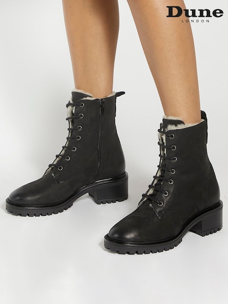 Dune London Black Paniz Lace Up Block Mid Heel Boots (AV8841) | €115