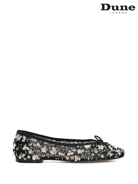 Black - Dune London Hannie Embellished Mesh Ballet Flat Shoes (AV8842) | 411 LEI