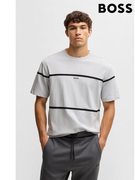 BOSS Grey Tercy Tape Logo Detail Relaxed Fit 100% Cotton T-Shirt (AV8862) | 224 QAR