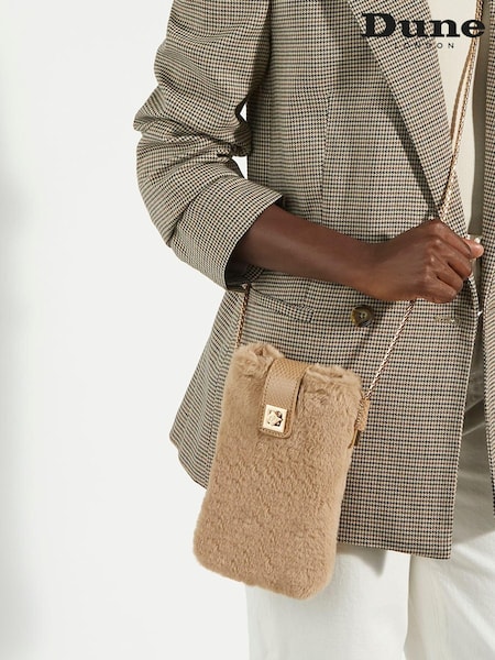 Dune London Brown Snug Faux Fur Phone Cross-Body Bag (AV8870) | €77