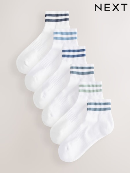 White/Blues Striped 5 Pack Mid Trainer Socks (AV8894) | €16