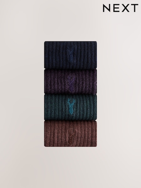 Green/Red/Purple Stag Embroidered Heavyweight Socks 4 Pack (AV8907) | €19.50