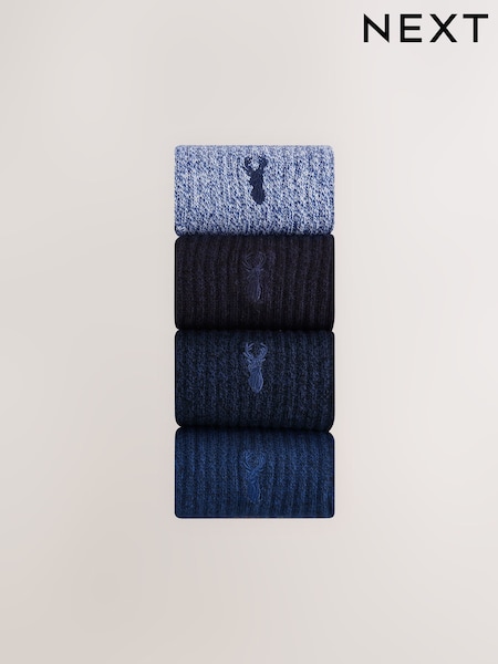 Navy Blue Stag Embroidered Heavyweight Socks 4 Pack (AV8909) | €20
