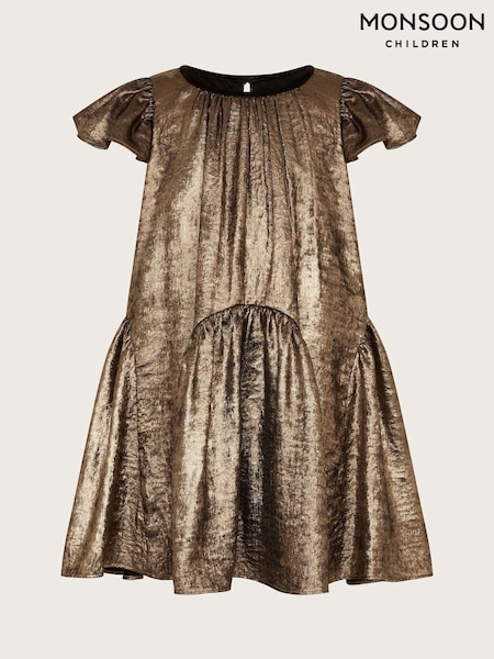 Monsoon Gold Samantha Shimmer Drop Waist Dress (AV8945) | €40 - €44