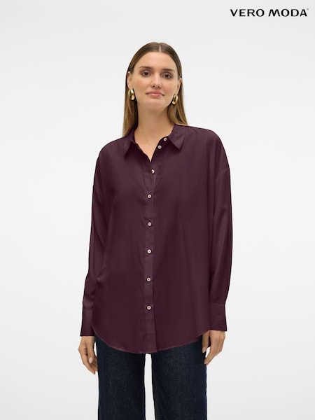 VERO MODA Burgundy Oversized Button Down Shirt (AV9018) | 1,562 UAH