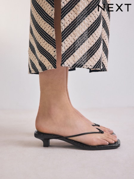 Black Forever Comfort® Square Toe Post Low Heels (AV9074) | €31