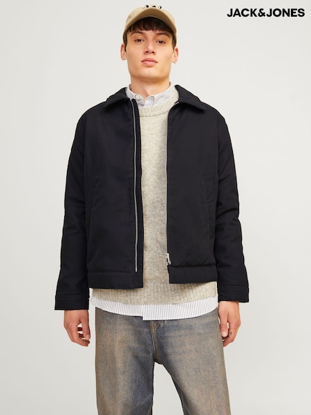JACK & JONES Black Black Zip Up Worker 100% Cotton Jacket (AV9093) | €71