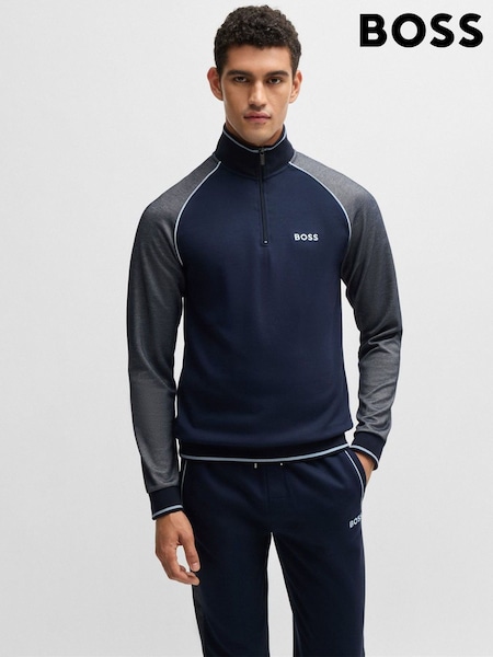 BOSS Blue Contrast Piping Zip Neck Sweatshirt (AV9150) | €140