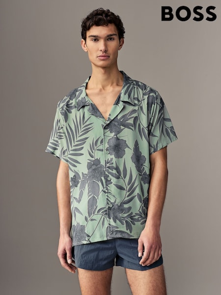 Verde - Cămașă BOSS cu modele de vacanță (AV9163) | 515 LEI