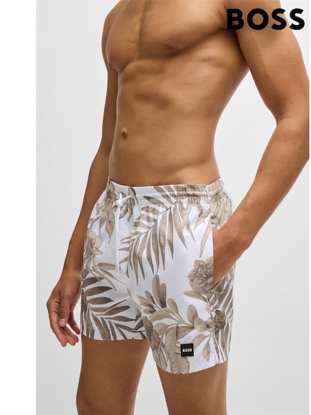 BOSS Natural Seasonal Print Logo Lined Swim Shorts (AV9176) | AED201