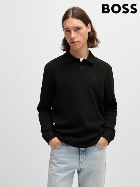 Negro - BOSS Waffle Structured Stretch Cotton Polo Shirt (AV9182) | 140 €