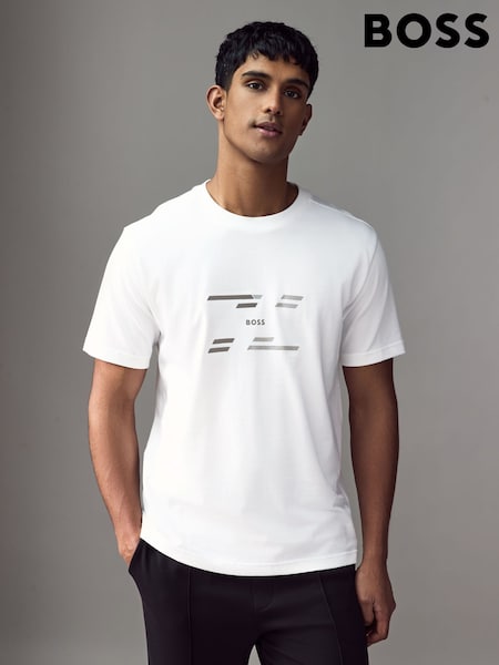 BOSS White Regular Fit Seasonal Graphic Print 100% Cotton T-Shirt (AV9187) | 253 QAR