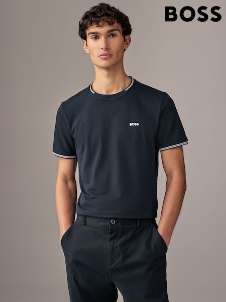Sininen - Boss Taul Stripe Cotton Pique T-shirt (AV9203) | €109