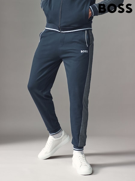 BOSS Blue Contrast Piping Cotton Tracksuit Bottoms (AV9209) | $78