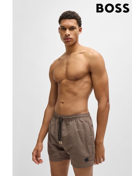 Natural - BOSS Seasonal Pattern Logo Label Swim Shorts (AV9211) | 359 LEI