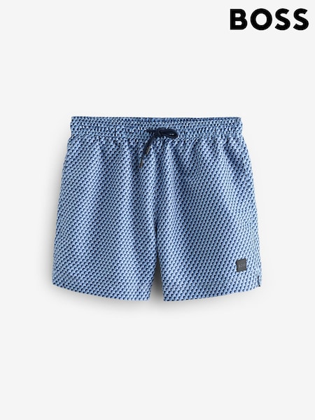 Niebieski - Boss Seasonal Pattern Logo Label Swim Shorts (AV9213) | 435 zł