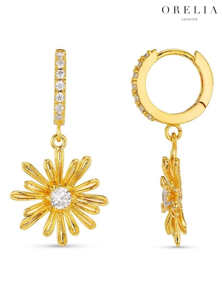 Orelia London Gold Tone Crystal Daisy Pave Huggie Hoop Earrings (AV9256) | €24