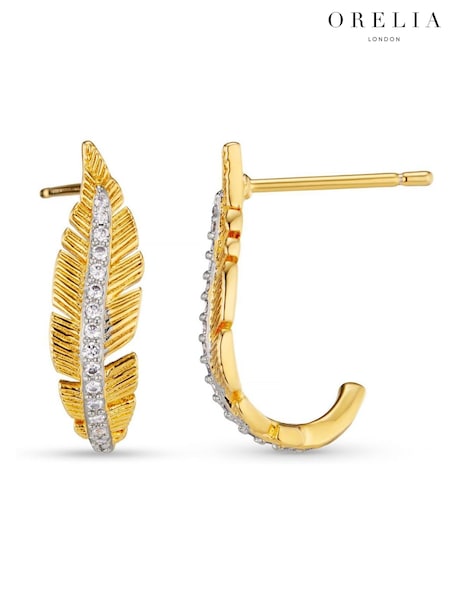 Orelia London Gold Tone Pave Leaf Curved Stud Earrings (AV9288) | €17.50