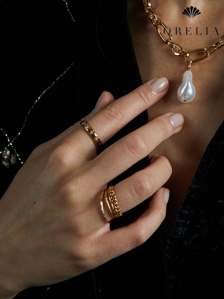 Orelia London Gold Tone Crystal Engraved Starburst Ring (AV9307) | €32