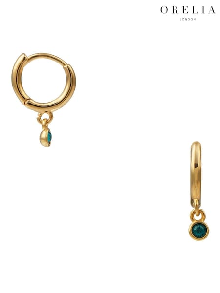 Orelia London Gold Tone Mini Swarovski Drop Emerald Micro Hoop Earrings (AV9343) | €25