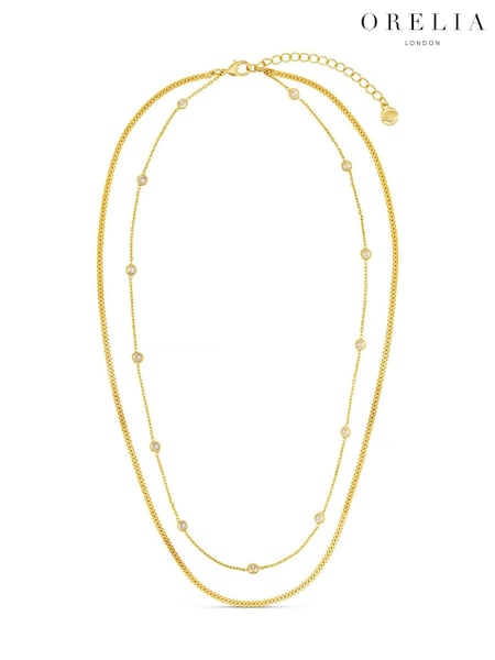 Orelia London Gold Tone Stationed Crystal & Snake 2-Row Necklace (AV9354) | €37