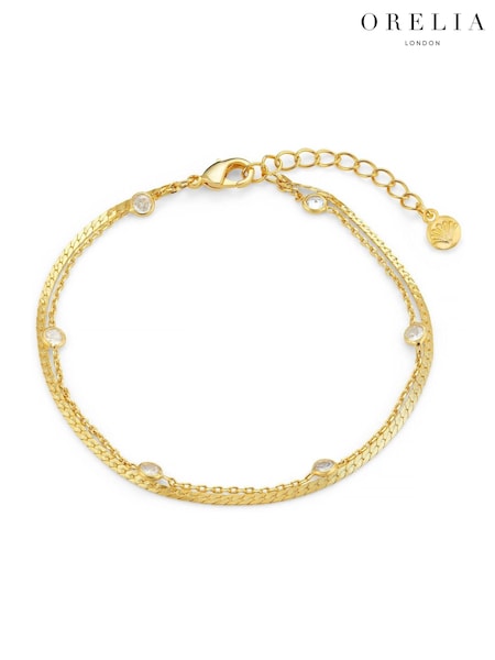 Orelia London Gold Tone Stationed Crystal & Snake 2-Row Bracelet (AV9379) | €32